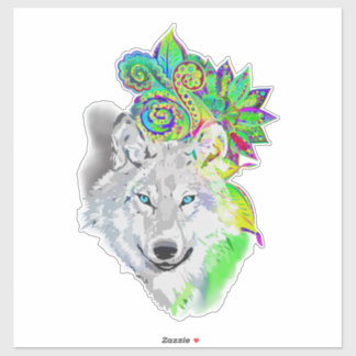 Wolf Floral Aufkleber
