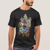 Wolf Floral Flower Alien Honeycomb Olive to Brown  T-Shirt (Vorderseite)