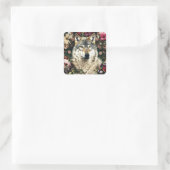 Wolf floral quadratischer aufkleber (Tasche)