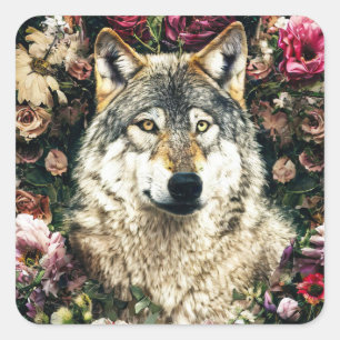 Wolf floral quadratischer aufkleber