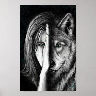 Wolf Frau - Emotions Poster Druck - Malerei Kunst