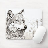 Wolf Friedlich Nature Prairie Sketch Zeichnend Sti Mousepad (Mit Mouse)