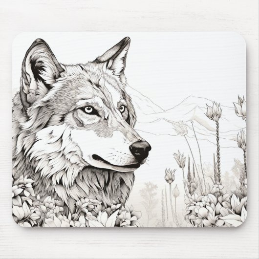 Wolf Friedlich Nature Prairie Sketch Zeichnend Sti Mousepad (Vorne)