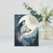Wolf Full Moon Mountains Fantasy Art Postkarte (Stehend Vorderseite)