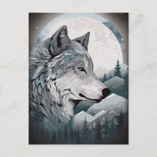 Wolf Full Moon Mountains Fantasy Art Postkarte (Vorderseite)