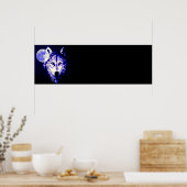Wolf Fullmoon Blue Black Poster (Küche)