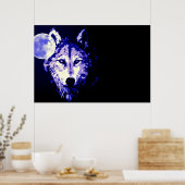 Wolf Fullmoon Blue Black Poster (Küche)