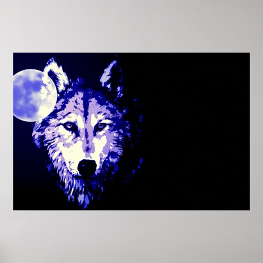 Wolf Fullmoon Blue Black Poster (Vorne)