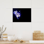 Wolf Fullmoon Blue Black Poster (Küche)