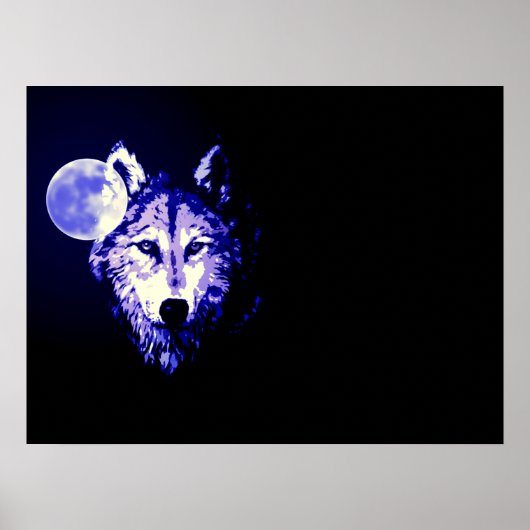 Wolf Fullmoon Blue Black Poster (Vorne)
