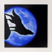 Wolf Fullmoon & Blue Night - Wilde Tiere Art Puzzle (Horizontal)