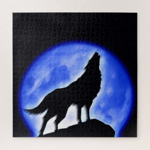 Wolf Fullmoon & Blue Night - Wilde Tiere Art Puzzle