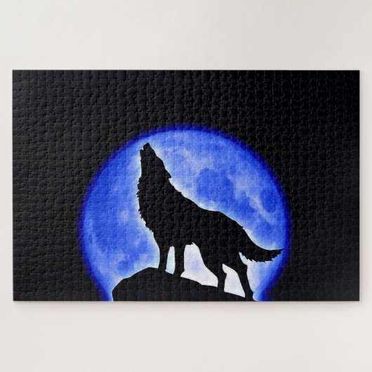 Wolf Fullmoon & Blue Night - Wilde Tiere Art Puzzle (Horizontal)