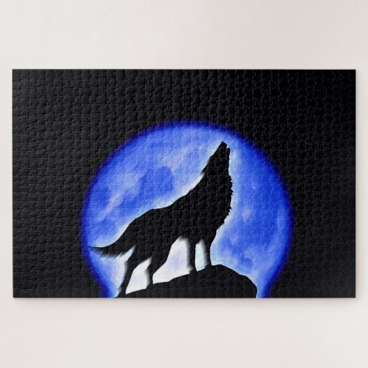 Wolf Fullmoon & Blue Night - Wilde Tiere Art Puzzle (Horizontal)