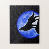 Wolf Fullmoon & Blue Night - Wilde Tiere Art Puzzle (Vertikal)