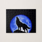 Wolf Fullmoon & Blue Night - Wilde Tiere Art Puzzle (Horizontal)