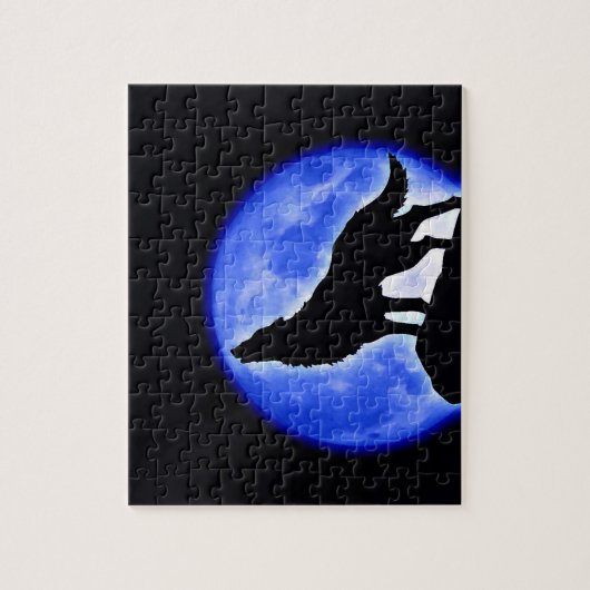 Wolf Fullmoon & Blue Night - Wilde Tiere Art Puzzle (Vertikal)