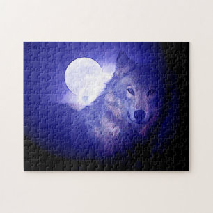 Wolf Fullmoon & Blue Night - Wilde Tiere Art Puzzle