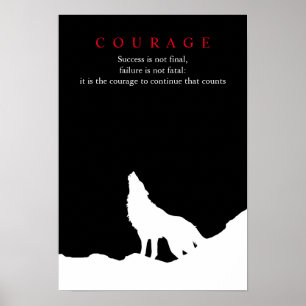 Wolf Fullmoon Night Motivierend Courage Poster