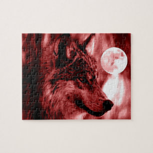Wolf Fullmoon & Red Night - Wilde Tiere Art Puzzle