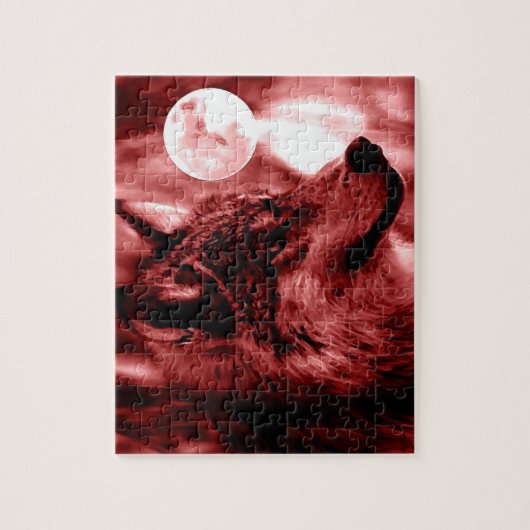 Wolf Fullmoon & Red Night - Wilde Tiere Art Puzzle (Vertikal)