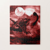 Wolf Fullmoon & Red Night - Wilde Tiere Kunst Puzzle (Vertikal)