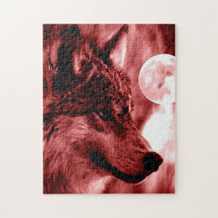 Wolf Fullmoon & Red Night - Wilde Tiere Kunst Puzzle