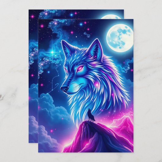 Wolf Galaxy Stars Cosmic Birthday Party Einladung (Vorne/Hinten)