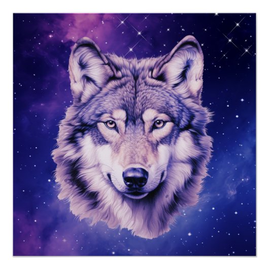 Wolf Galaxy Stars Kosmische Geburtstagsparty Poster (Vorderseite)