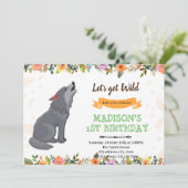 Wolf-Geburtstagseinladung Einladung (Stehend Vorderseite)