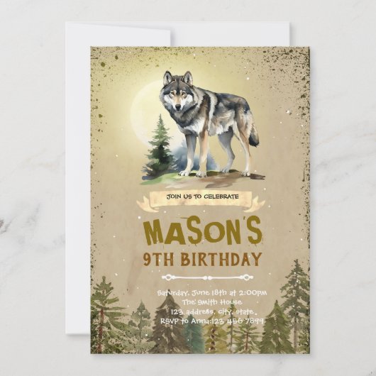 Wolf Geburtstagsfeier Einladung (Vorderseite)