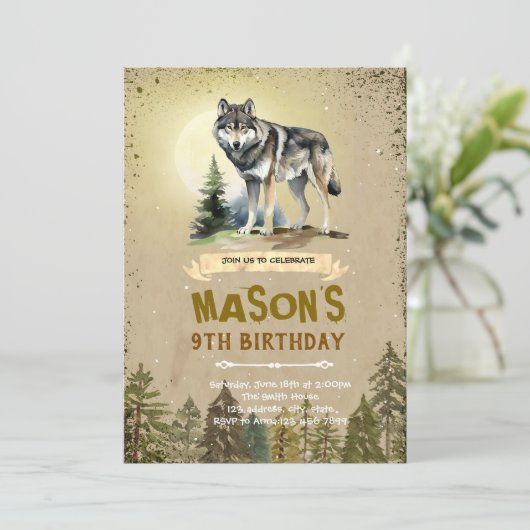 Wolf Geburtstagsfeier Einladung (Stehend Vorderseite)