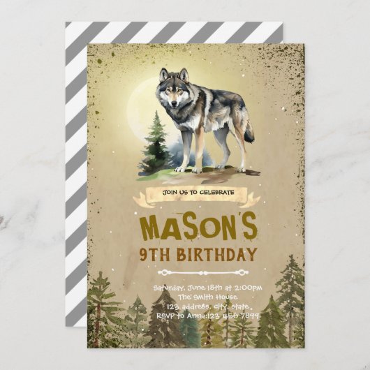 Wolf Geburtstagsfeier Einladung (Vorne/Hinten)