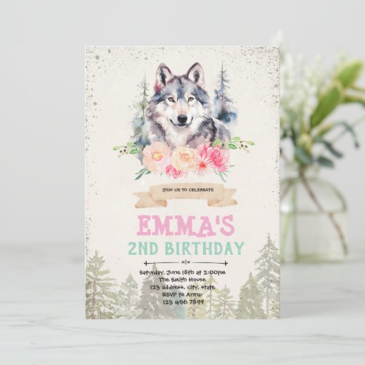 Wolf-Geburtstagsfeier Einladung (Stehend Vorderseite)