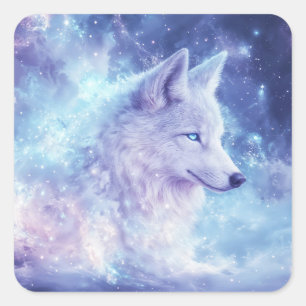 Wolf Geist in der himmlisch purpurnen Galaxiennebe Quadratischer Aufkleber