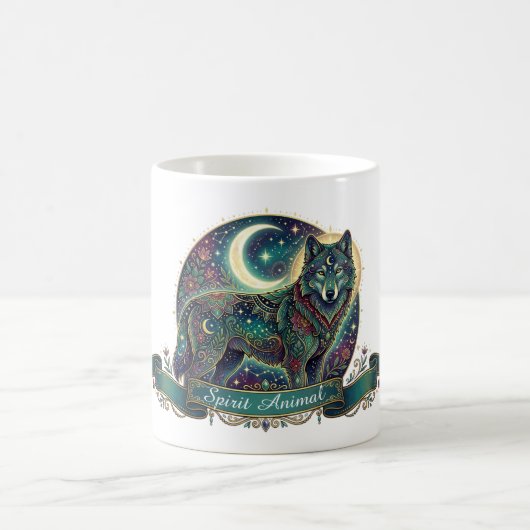 Wolf-Geist-Tier Himmels-Art Nouveau Kaffeetasse (Mittel)