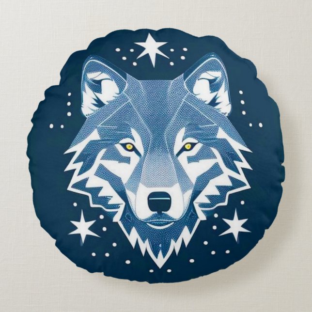 Wolf Geometric Illustration Rundes Kissen (Vorderseite)