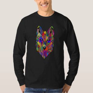 Wolf geometrische farbenfrohe Kunst Tiergesicht  W T-Shirt