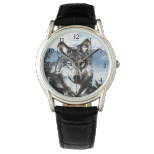 Wolf-Gesicht Armbanduhr