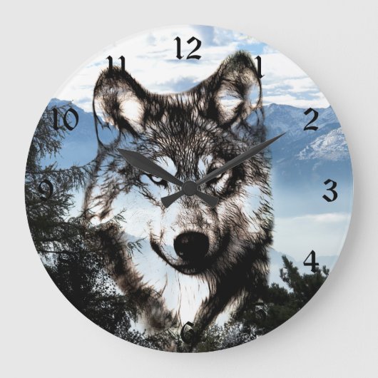 Wolf-Gesicht Große Wanduhr (Vorderseite)