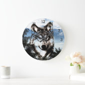 Wolf-Gesicht Große Wanduhr (Zuhause)