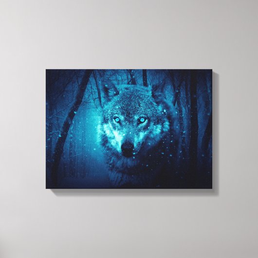Wolf Gesicht im dunklen Fantasy-Wald Leinwanddruck (Vorderseite)