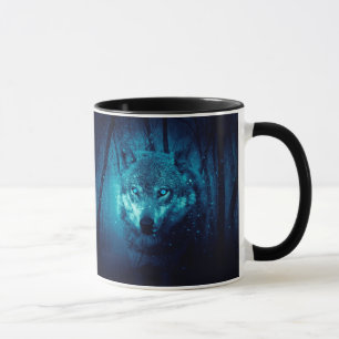 Wolf Gesicht im dunklen Fantasy-Wald Tasse