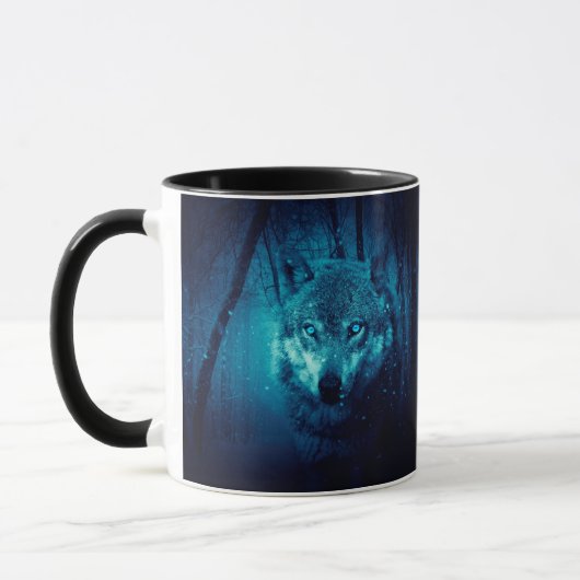 Wolf Gesicht im dunklen Fantasy-Wald Tasse (Links)