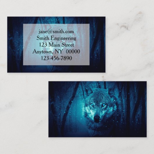 Wolf Gesicht im dunklen Fantasy-Wald Visitenkarte (Vorne/Hinten)