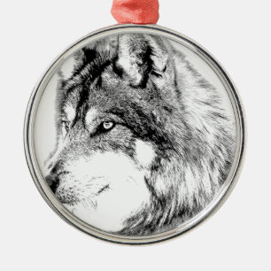 Wolf-Gesicht. Majestätischer Wolf starrt in den Silbernes Ornament