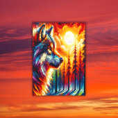 Wolf Gesicht mit Sonne & Wald | Fensteraufkleber