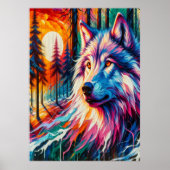 Wolf Gesicht mit Sonne & Wald | Poster (Vorne)