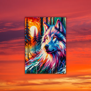 Wolf Gesicht mit Sonne & Wald Poster