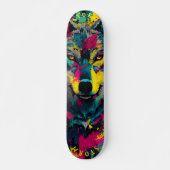 Wolf-Gesicht Neon-Graffiti-Kunst – Limitierte Edit Skateboard (Vorne)